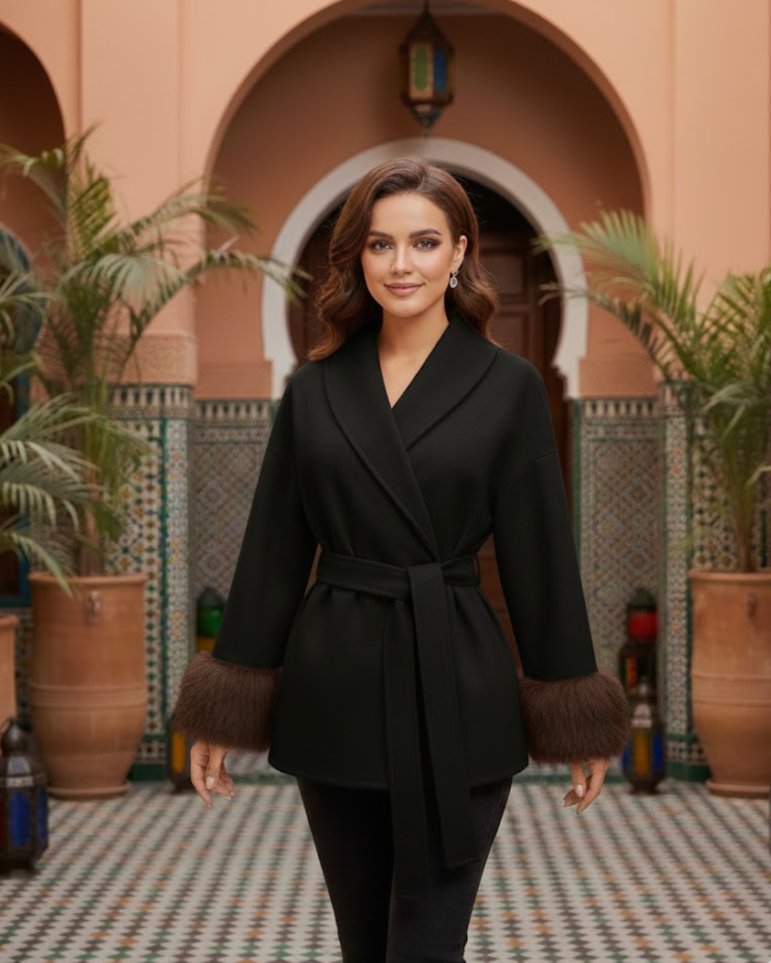 Notre Veste Portefeuille à Poignets en Fourrure